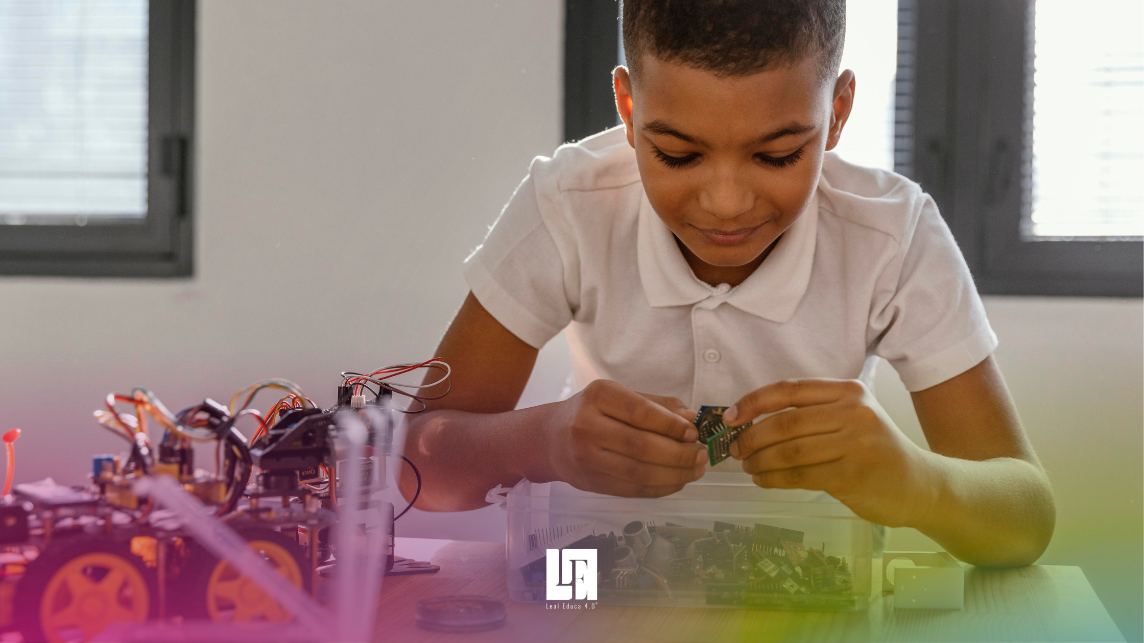 Alumno con un robot educativo
